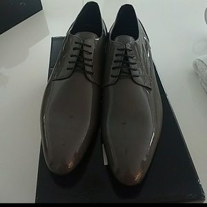 Patent leather grey dress shoes